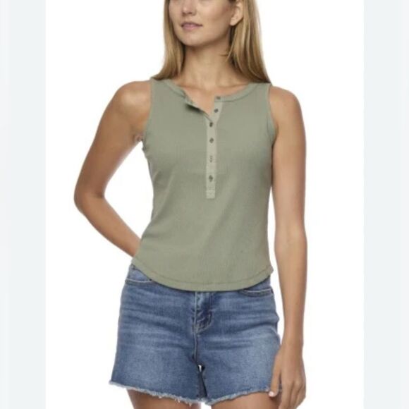 Flag & Anthem Denning Henley Sage Green Sleeveless Tank Top Snap Placket SZ L - Picture 1 of 14